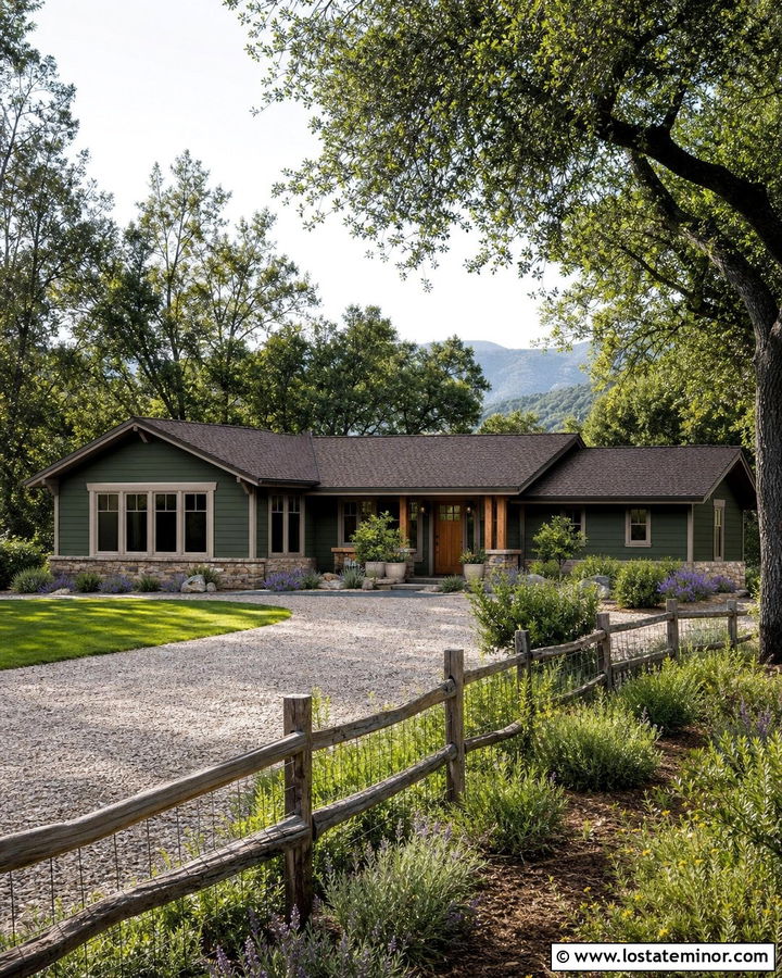 Hunter Green Ranch House With Split Rail Fence - 30 Hunter Green House Design With Fence Ideas