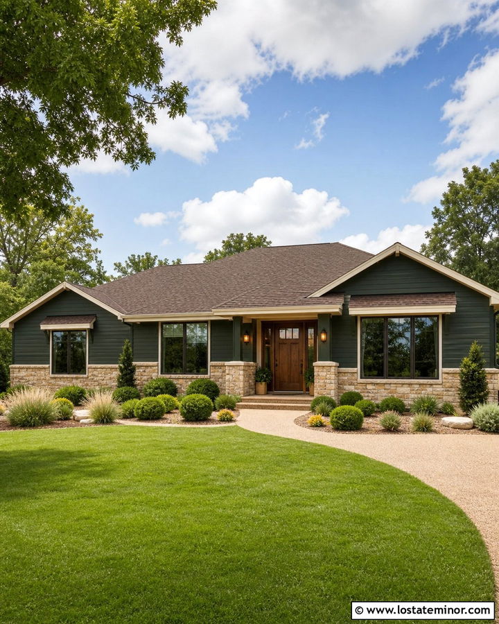 Hunter Green Ranch With Brown Shingles - 30 Hunter Green House Design With Shingles Ideas