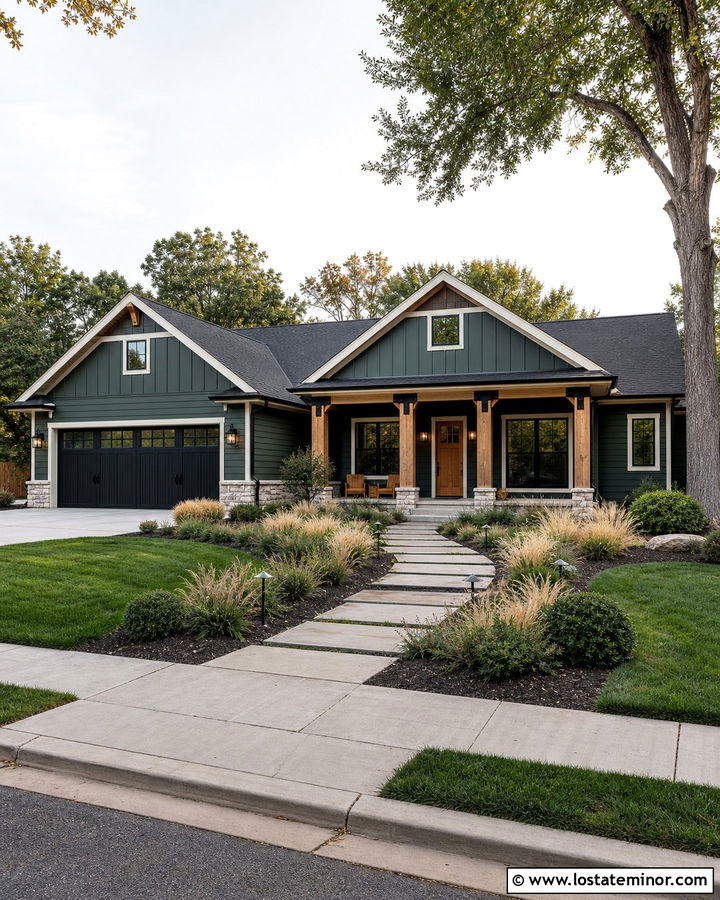Hunter Green Ranch With Cedar Porch Columns - 30 Hunter Green House Design With Porch Columns Ideas