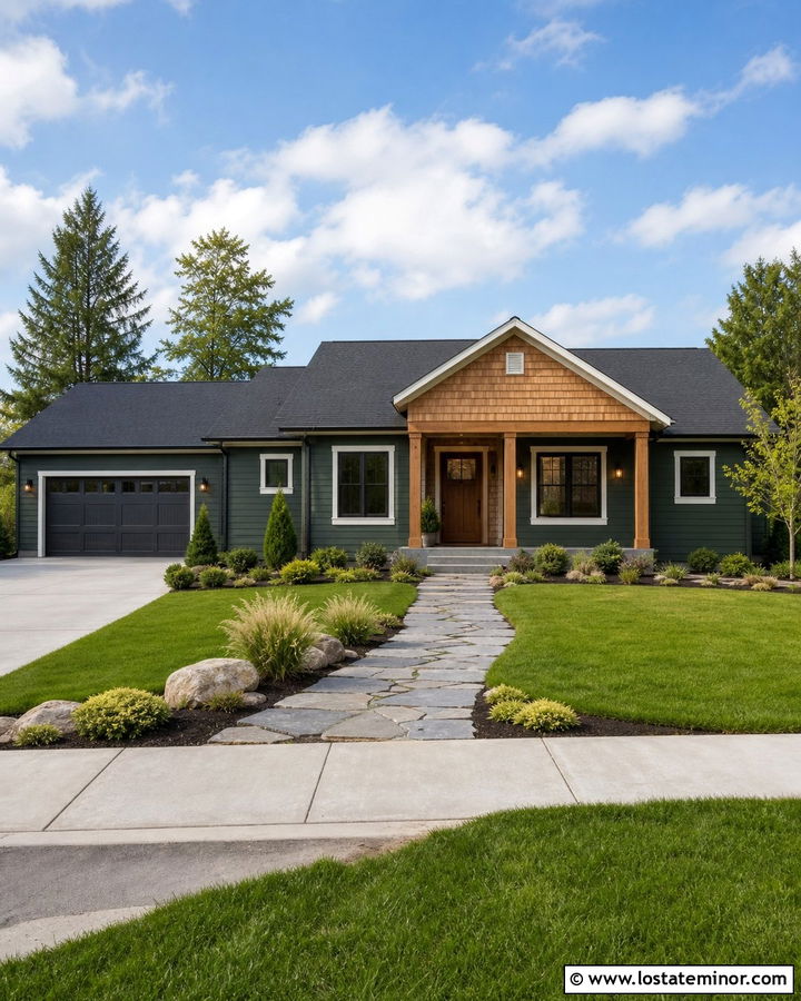 Hunter Green Ranch With Cedar Shake Entry - 30 Hunter Green House Design With Cedar Shake Ideas