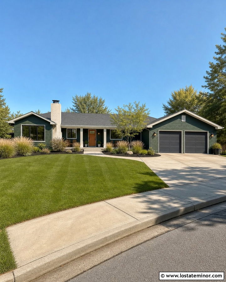 Hunter Green Ranch With Painted Brick Chimney - 30 Hunter Green House Design With Chimney Ideas