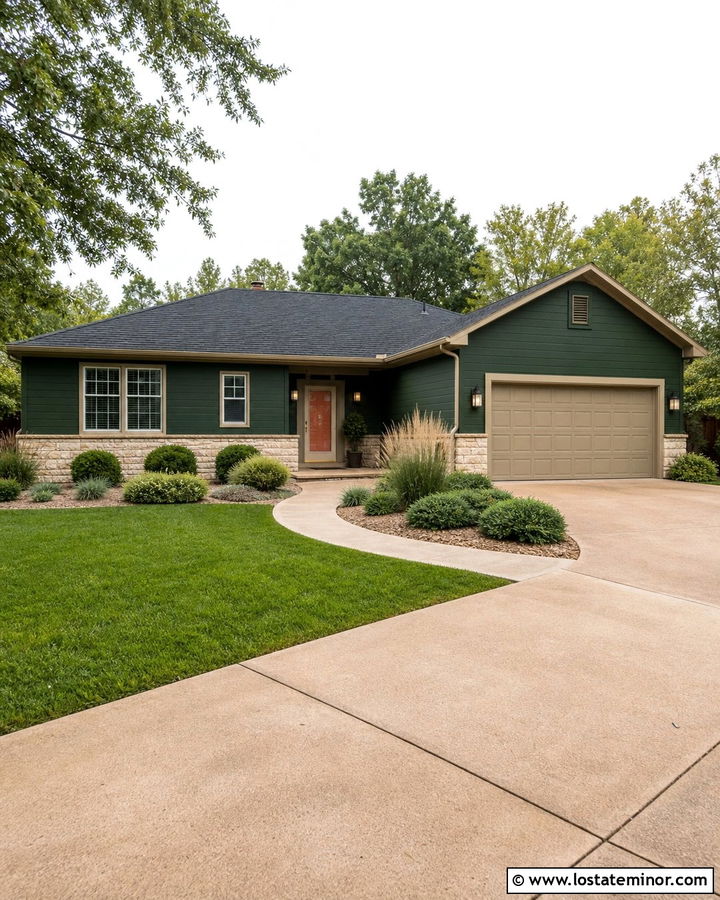 Hunter Green Ranch With Sandstone Storm Door - 30 Hunter Green House Design With Storm Door Ideas
