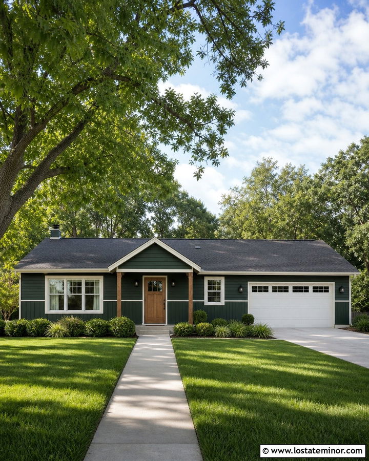 Hunter Green Ranch With Vertical Siding Wainscoting - 30 Hunter Green House Design With Wainscoting Ideas