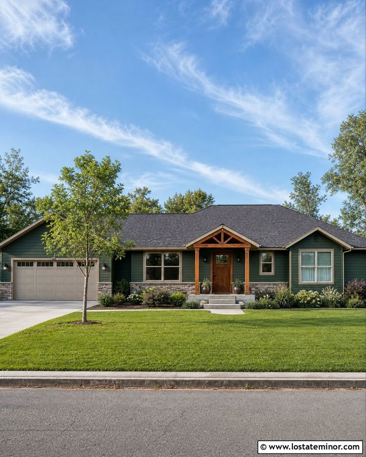 Hunter Green Ranch With Warm Taupe Window Frames - 30 Hunter Green House Design With Window Frames Ideas