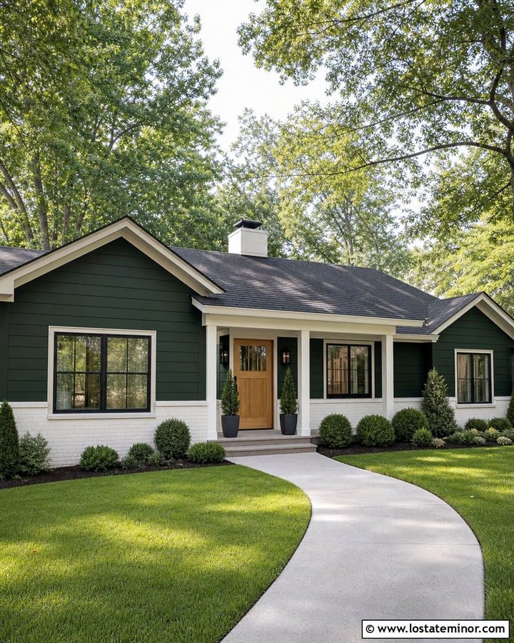 Hunter Green Ranch With White Brick Wainscoting - 30 Hunter Green House Design With Wainscoting Ideas