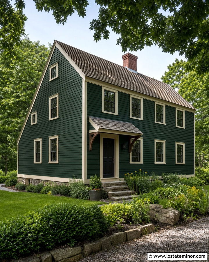 Hunter Green Saltbox House With Lean To Portico - 30 Hunter Green House Design With Portico Ideas