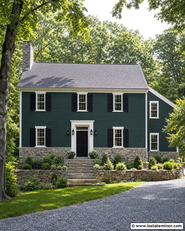 Hunter Green Saltbox With Granite Wainscoting - 30 Hunter Green House Design With Wainscoting Ideas