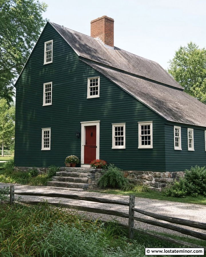 Hunter Green Saltbox With Red Dutch Door - 30 Hunter Green House Design With Dutch Door Ideas