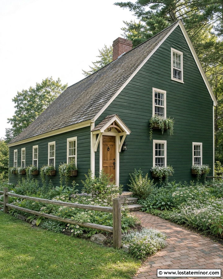 Hunter Green Saltbox With Rustic Window Boxes - 30 Hunter Green House Design With Window Boxes Ideas
