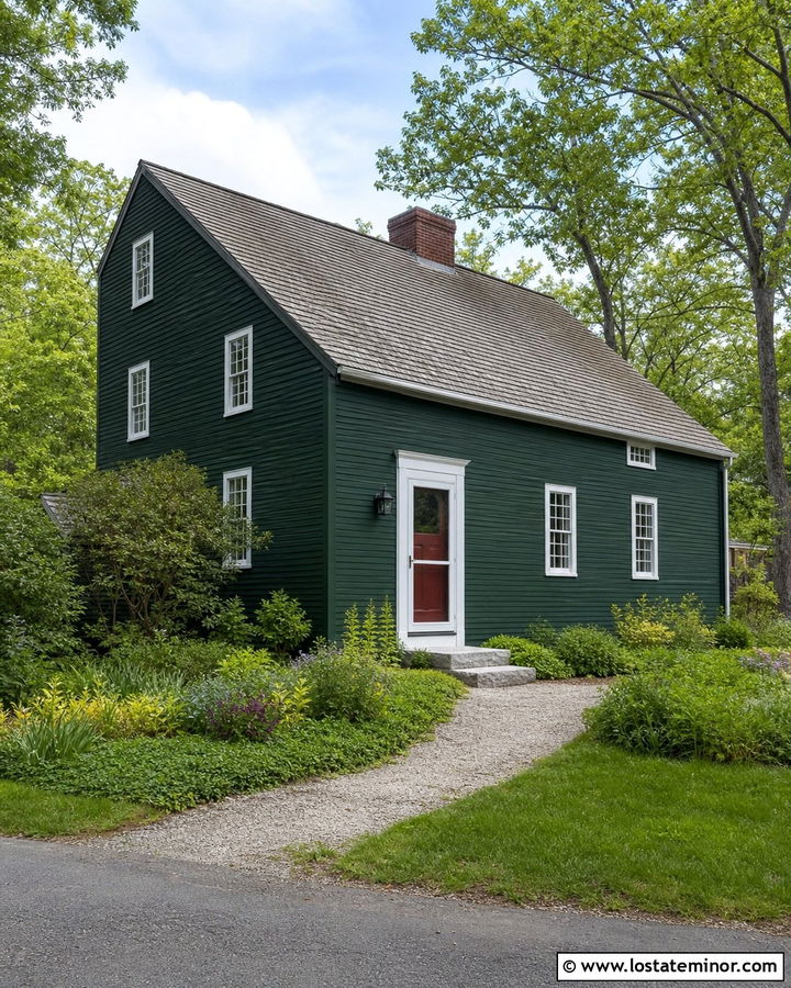 Hunter Green Saltbox With White Mid View Storm Door - 30 Hunter Green House Design With Storm Door Ideas
