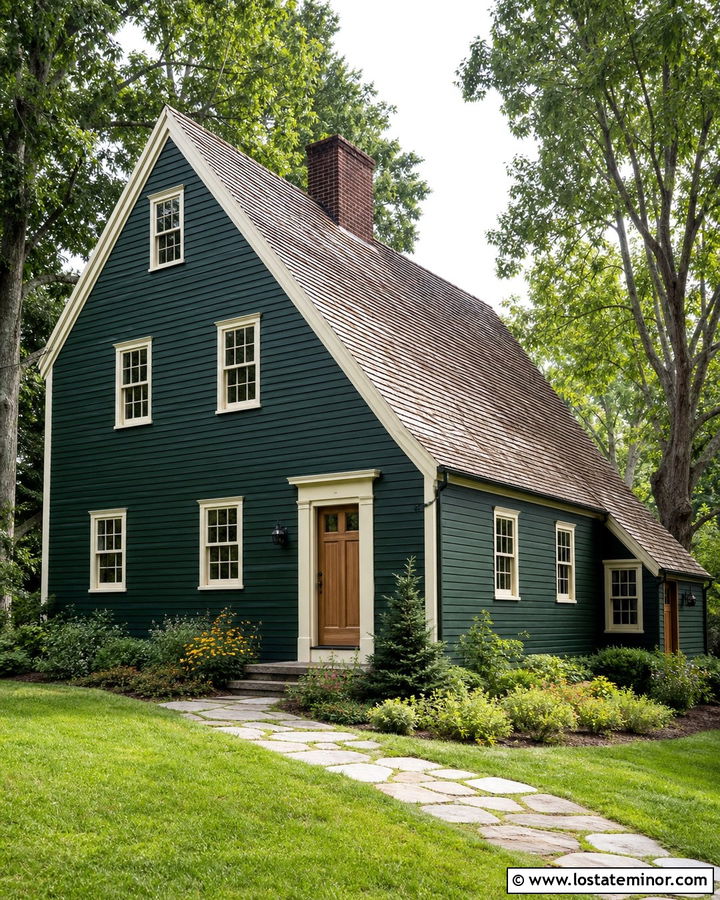 Hunter Green Saltbox With Wood Shingles - 30 Hunter Green House Design With Shingles Ideas