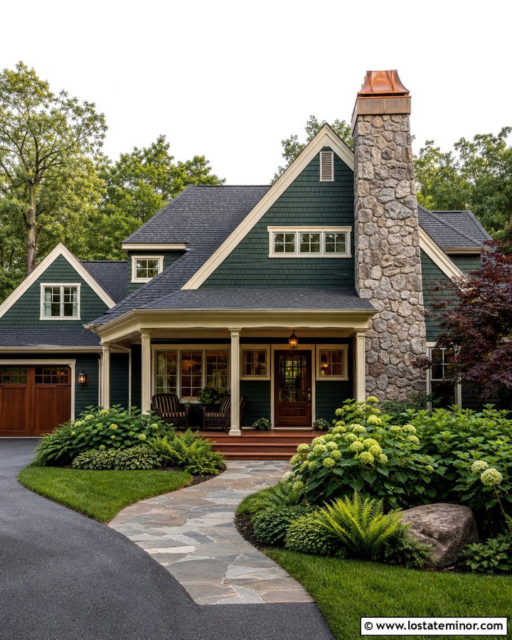 Hunter Green Shingle House With Copper Chimney Cap - 30 Hunter Green House Design With Chimney Ideas
