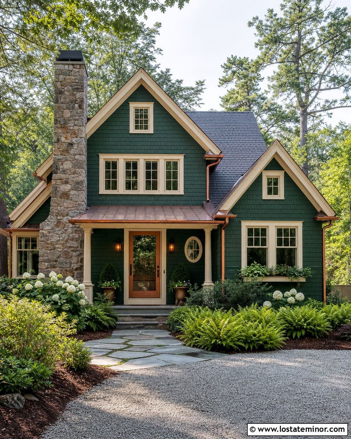 Hunter Green Shingle House With Copper Storm Door - 30 Hunter Green House Design With Storm Door Ideas