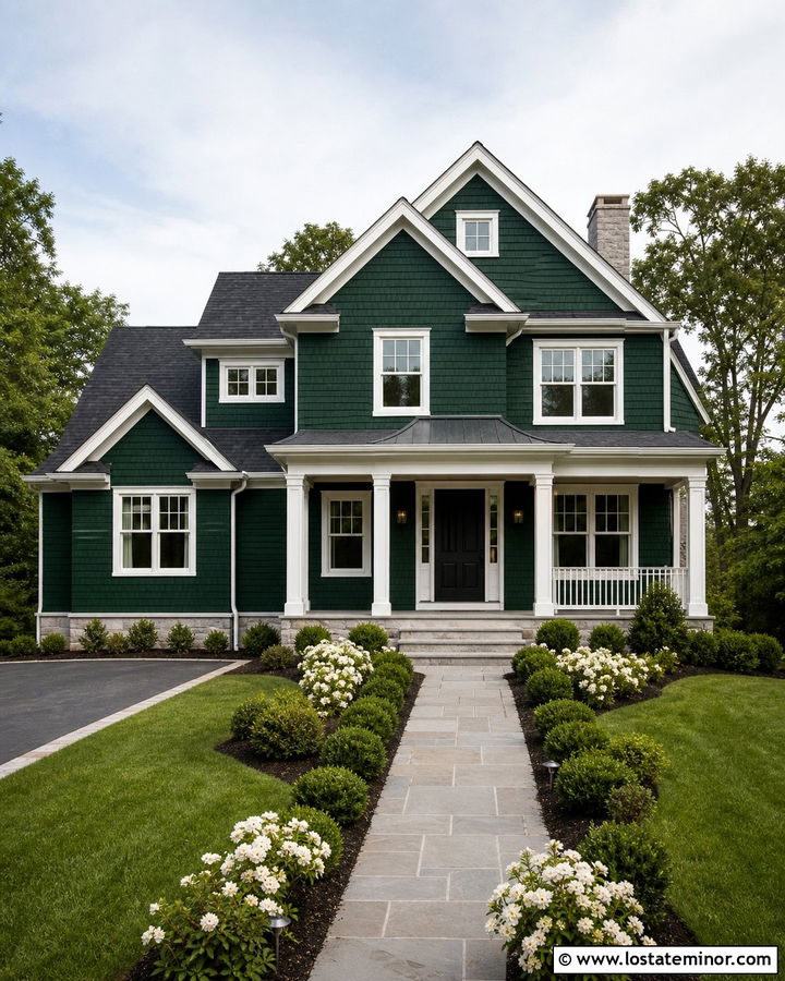 Hunter Green Shingle House With White Trim - 30 Hunter Green House Design With Shingles Ideas