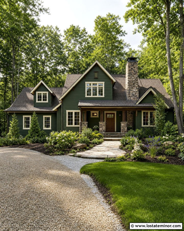 Hunter Green Siding With A Brown Roof - 30 Hunter Green House Design With Siding Ideas