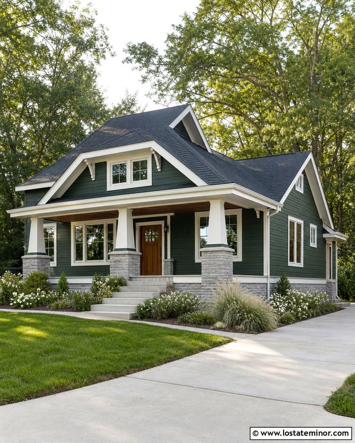 Hunter Green Siding With A Charcoal Roof - 30 Hunter Green House Design With Siding Ideas