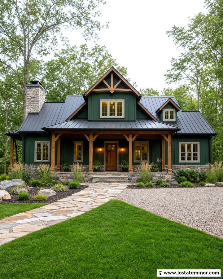 Hunter Green Siding With A Metal Roof - 30 Hunter Green House Design With Siding Ideas