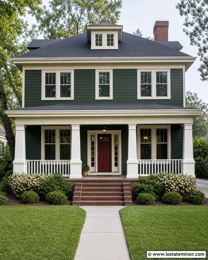 Hunter Green Siding With A Red Front Door - 30 Hunter Green House Design With Siding Ideas