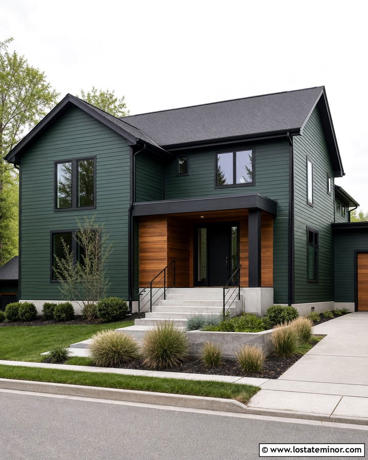 Hunter Green Siding With Black Windows - 30 Hunter Green House Design With Siding Ideas