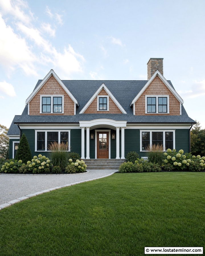 Hunter Green Siding With Cedar Shingles - 30 Hunter Green House Design With Siding Ideas