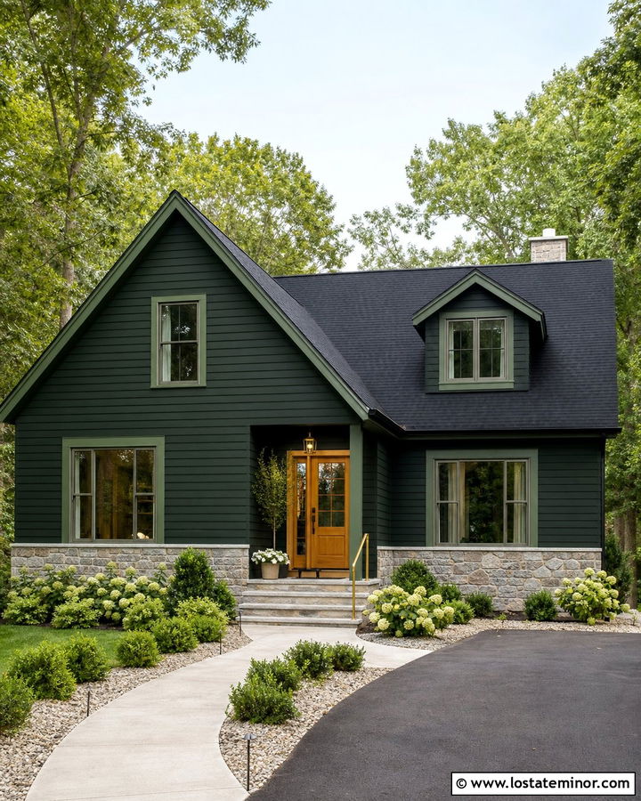 Hunter Green Siding With Green Trim - 30 Hunter Green House Design With Siding Ideas