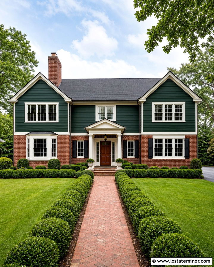 Hunter Green Siding With Red Brick - 30 Hunter Green House Design With Brick Accents Ideas