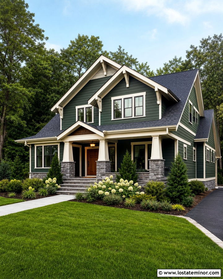 Hunter Green Siding With White Trim - 30 Hunter Green House Design With Siding Ideas