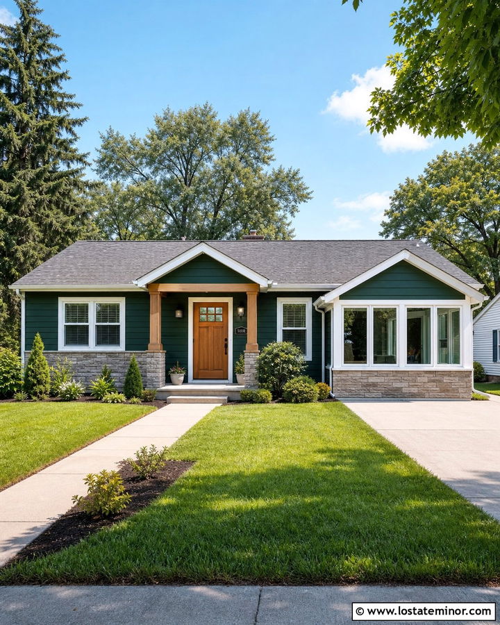Hunter Green Small Ranch With Budget Sunroom - 30 Hunter Green House Design With Sunroom Ideas