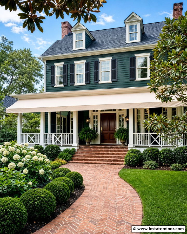 Hunter Green Southern House With Porch Awning - 30 Hunter Green House Design With Awning Ideas