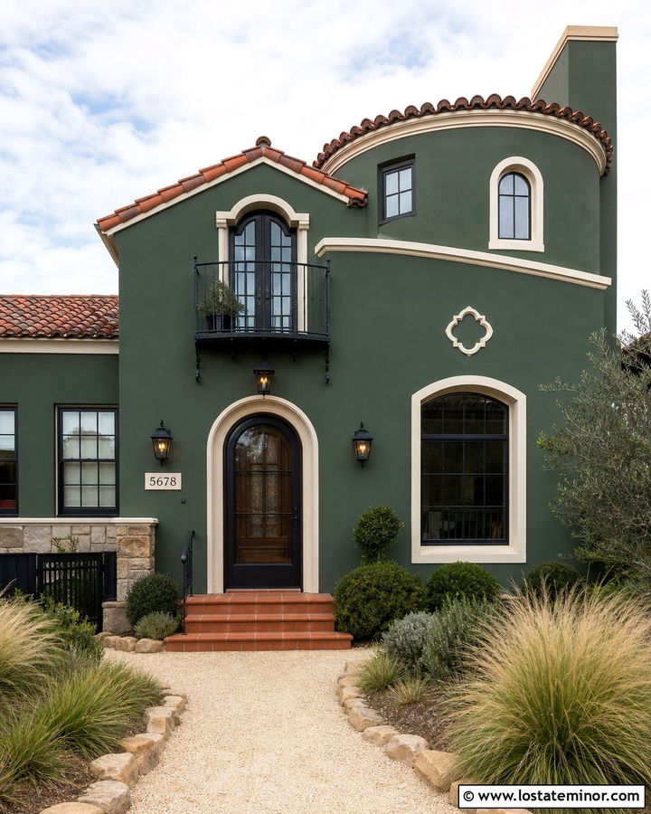 Hunter Green Spanish Revival With Black Storm Door - 30 Hunter Green House Design With Storm Door Ideas