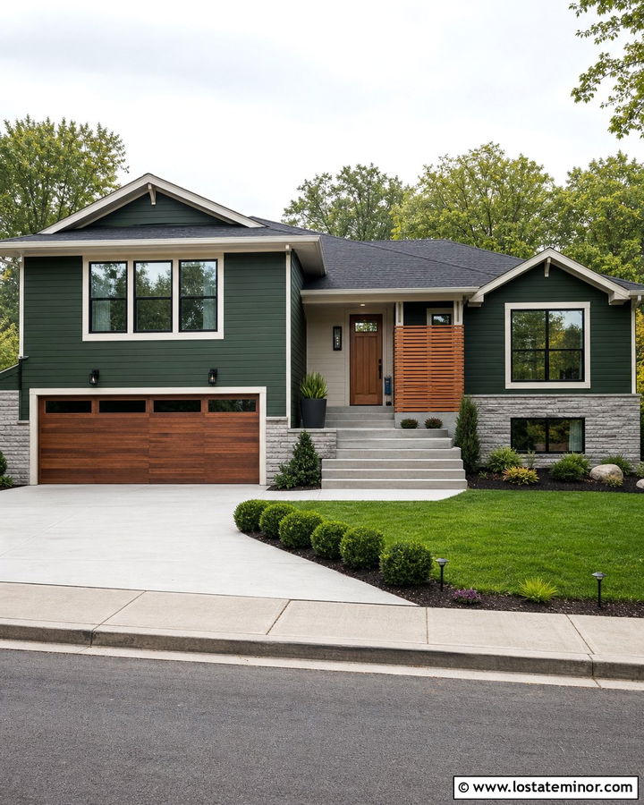 Hunter Green Split Level House With Garage Lighting - 30 Hunter Green House Design With Lighting Ideas