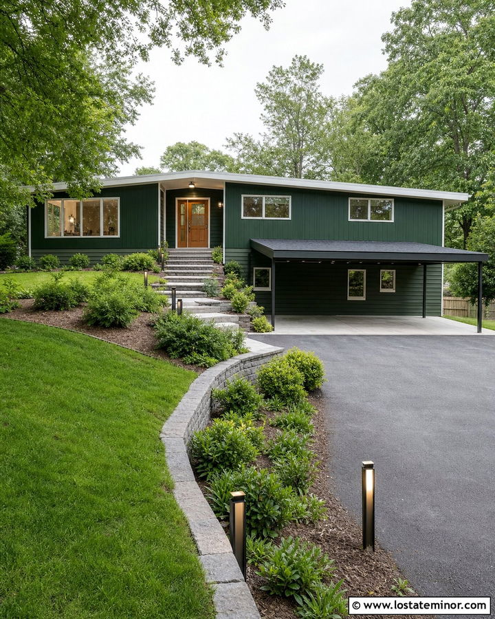 Hunter Green Split Level House With Two Car Carport - 30 Hunter Green House Design With Carport Ideas