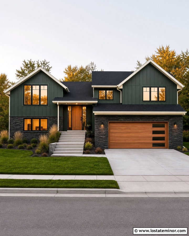 Hunter Green Split Level With Black Shingles - 30 Hunter Green House Design With Shingles Ideas