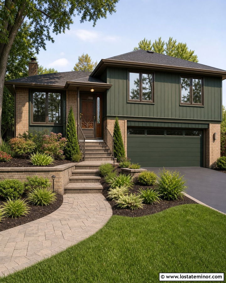 Hunter Green Split Level With Bronze Screen Door - 30 Hunter Green House Design With Screen Door Ideas