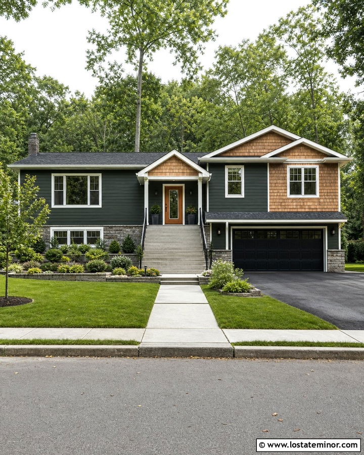 Hunter Green Split Level With Cedar Shake Gables - 30 Hunter Green House Design With Cedar Shake Ideas