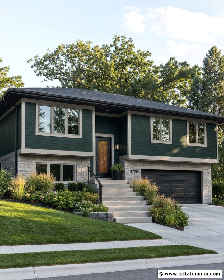 Hunter Green Split Level With Charcoal Storm Door - 30 Hunter Green House Design With Storm Door Ideas