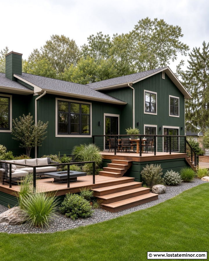 Hunter Green Split Level With Multi Level Deck - 30 Hunter Green House Design With Backyard Ideas
