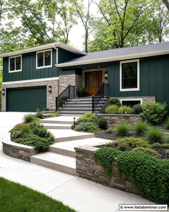 Hunter Green Split Level With Retaining Wall Landscaping - 30 Hunter Green House Design With Landscaping Ideas