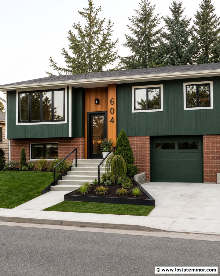 Hunter Green Split Level With Vertical House Numbers - 30 Hunter Green House Design With House Numbers Ideas