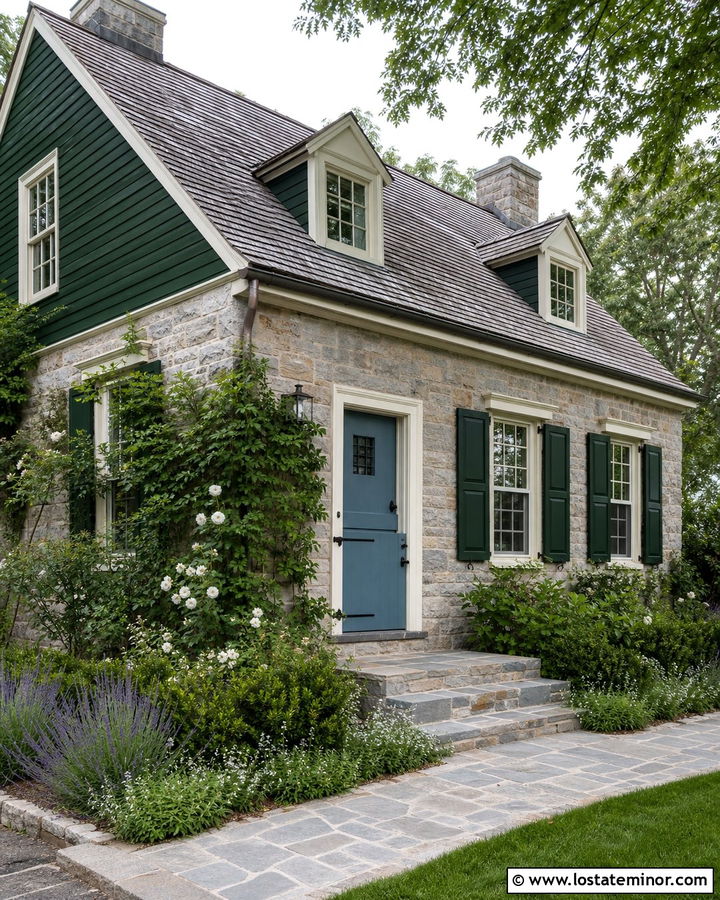 Hunter Green Stone Cottage With Blue Dutch Door - 30 Hunter Green House Design With Dutch Door Ideas