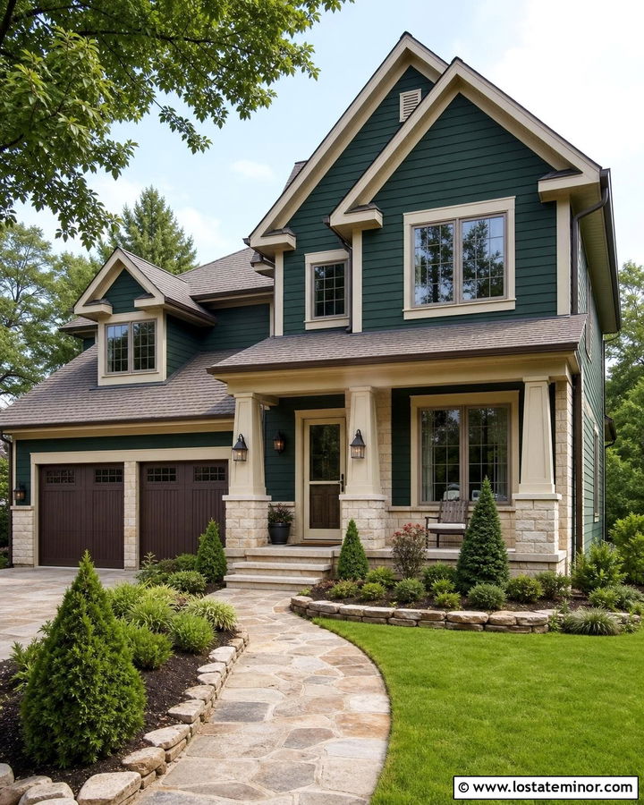 Hunter Green Stone House With Sandstone Storm Door - 30 Hunter Green House Design With Storm Door Ideas