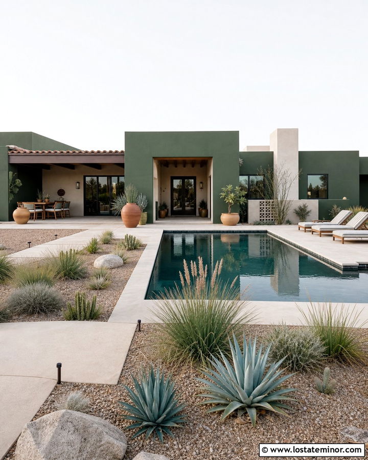 Hunter Green Stucco House With Swimming Pool - 30 Hunter Green House Design With Swimming Pool Ideas