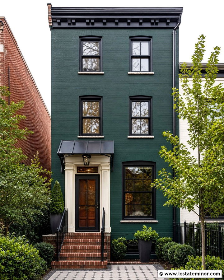 Hunter Green Townhouse With Black Storm Door - 30 Hunter Green House Design With Storm Door Ideas