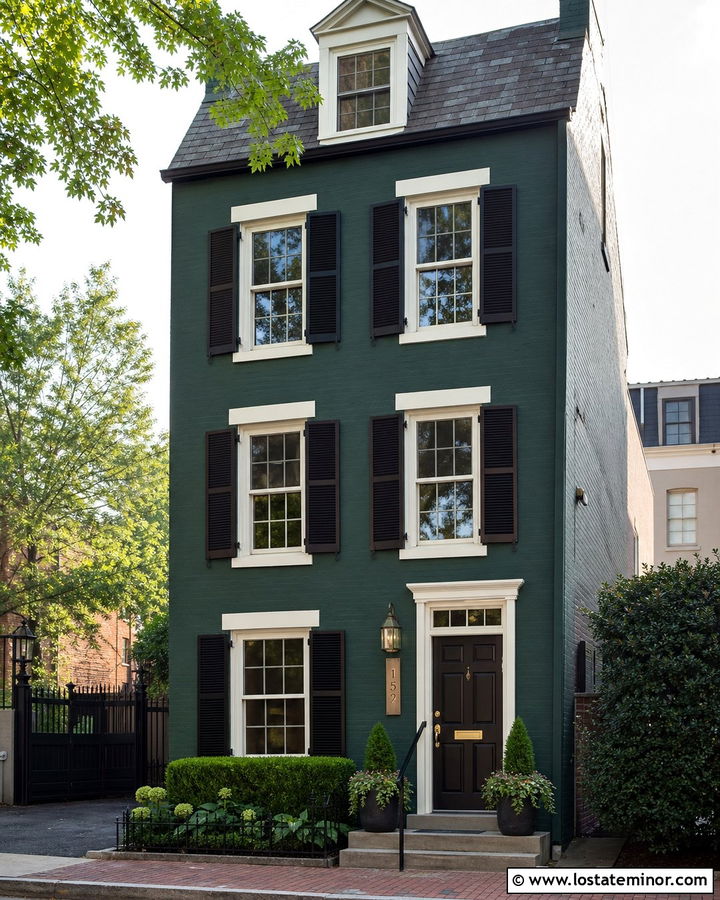 Hunter Green Townhouse With Brass Number Plaque - 30 Hunter Green House Design With House Numbers Ideas