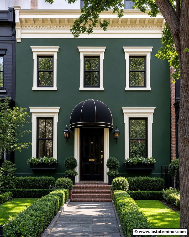 Hunter Green Townhouse With Dome Awning - 30 Hunter Green House Design With Awning Ideas