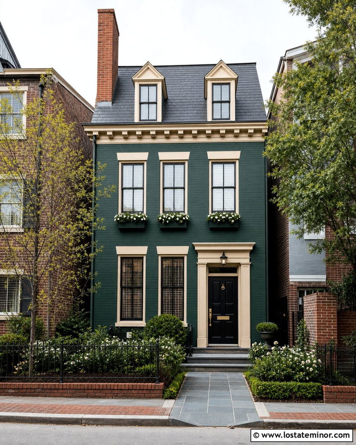 Hunter Green Townhouse With Narrow Brick Chimney - 30 Hunter Green House Design With Chimney Ideas