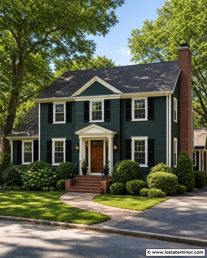 Hunter Green Traditional House With Dimensional Shingles - 30 Hunter Green House Design With Shingles Ideas