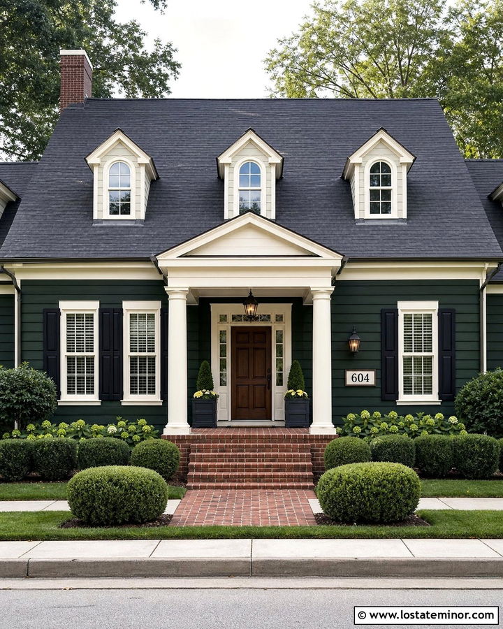 Hunter Green Traditional House With Framed Number Sign - 30 Hunter Green House Design With House Numbers Ideas