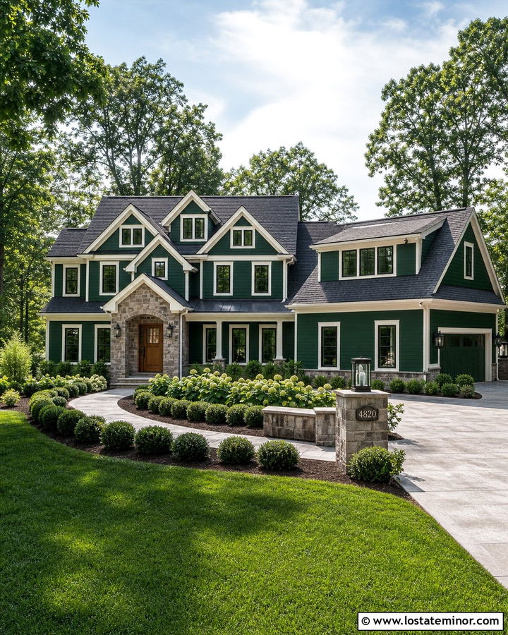 Hunter Green Traditional House With Layered Dormers - 30 Hunter Green House Design With Dormers Ideas
