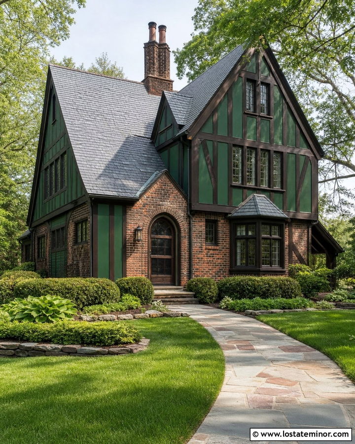 Hunter Green Tudor House With Wood Screen Door - 30 Hunter Green House Design With Screen Door Ideas